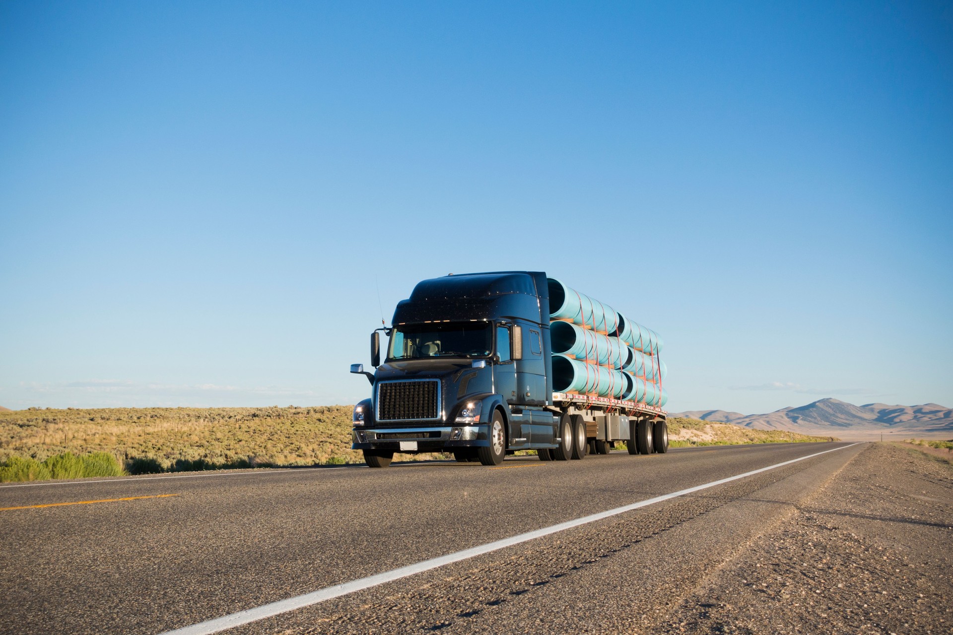 Semi Truck Carrying Construction Materials on Highway